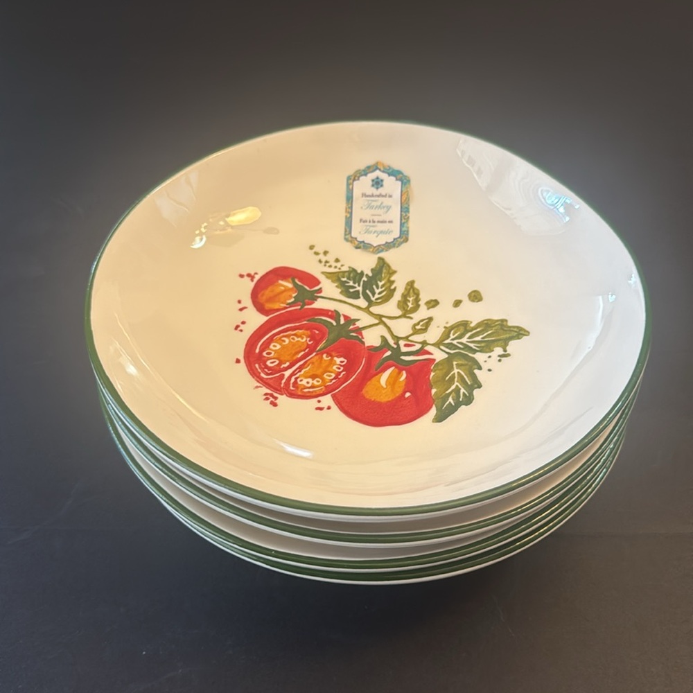 4pc PAPART SERAMIK Handcrafted In Turkey Pasta Salad Bowl - Tomatoes On A Vine - Picture 12 of 13